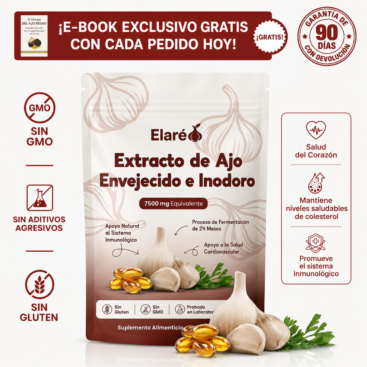 Extracto de ajo envejecido - Cápsulas blandas inodoras de 7500 mg