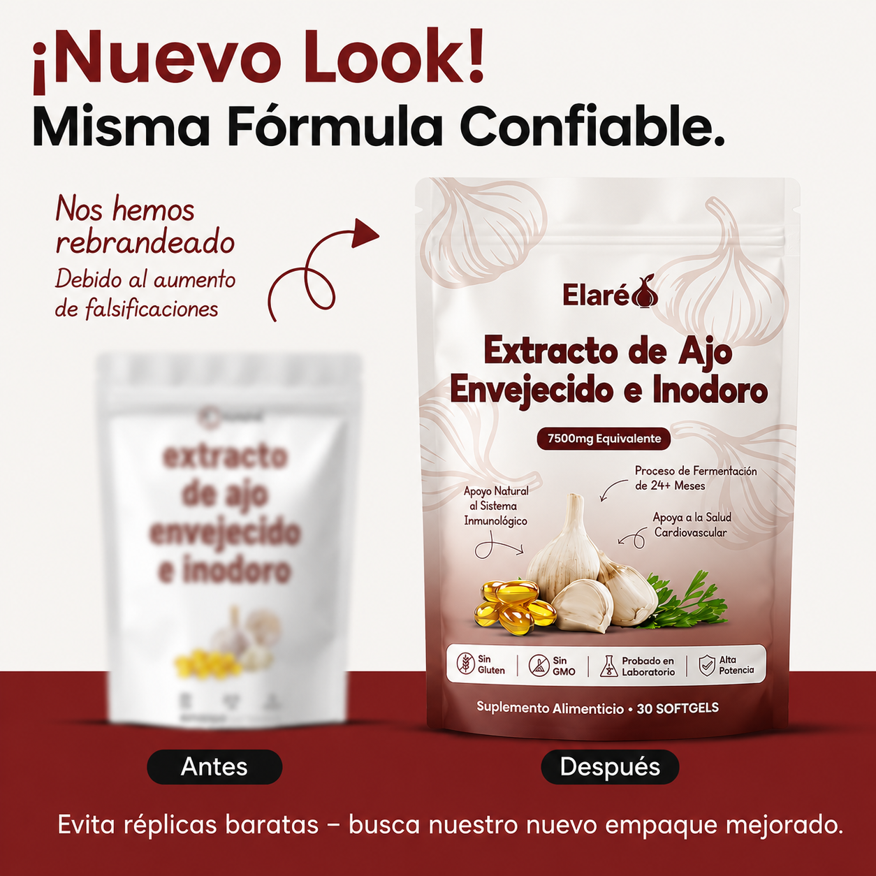 Extracto de ajo envejecido - Cápsulas blandas inodoras de 7500 mg