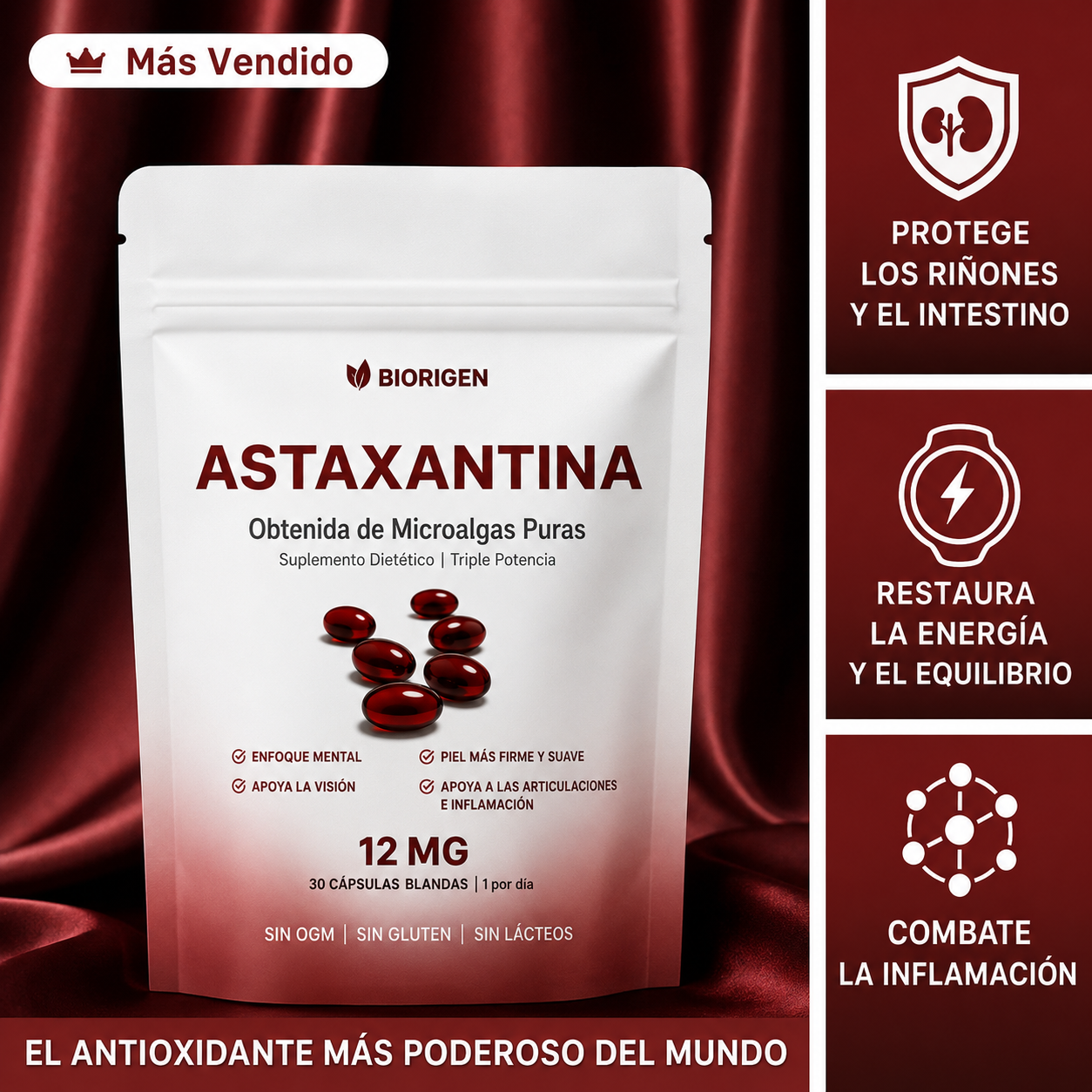 Astaxantina - El Antioxidante Maestro para tu Salud Visual, Renal, piel y Energía.